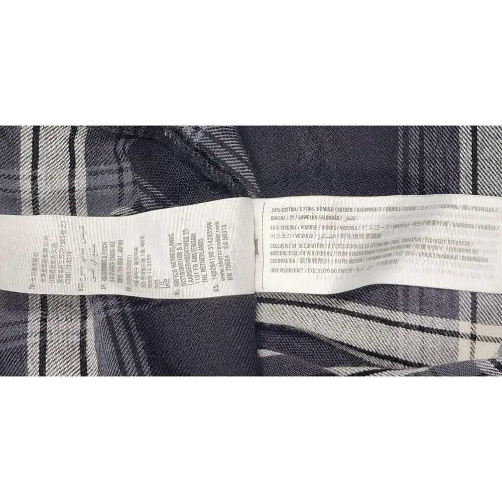 Abercrombie & Fitch Plaid Flannel‎ Shirt Gray Black Button S